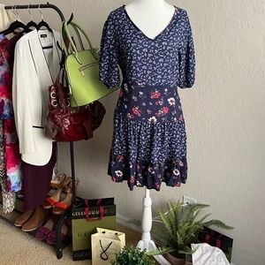 Velvet Torch Blue Short Sleeve Floral Bohemian Shift Dress Size L